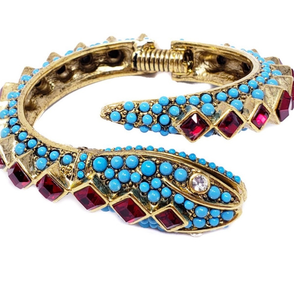 Kenneth Jay Lane Kjl Faux Ruby & Turquoise Snake … - image 1